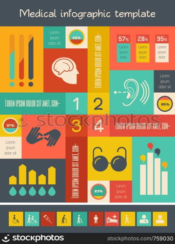 Flat Disability Infographics Elements plus Icon Set. Vector.