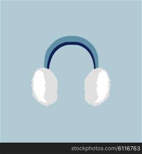 Flat Earmuffs Icon. Winter headphones. Flat icon earmuffs. Isolated earmuffs. Vector winter headphones earmuffs. White earmuffs