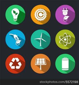 Flat energy and ecology icons set with light bulb nuclear power and gas station decorative elements isolated vector illustration