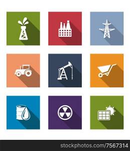 Flat energy and industrial icons set isolated on white