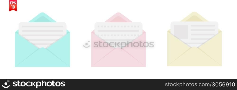 Flat envelope. Vector illustration set color envelopes