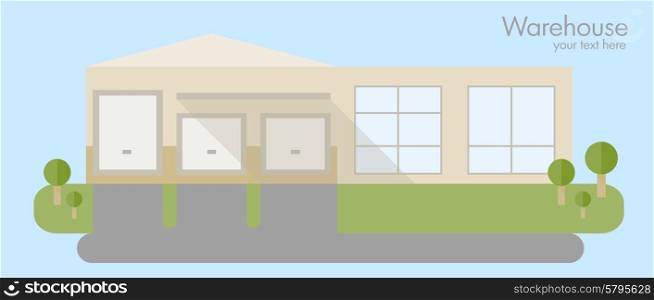 Flat exterior warehouse building design vector illustration . warehouse