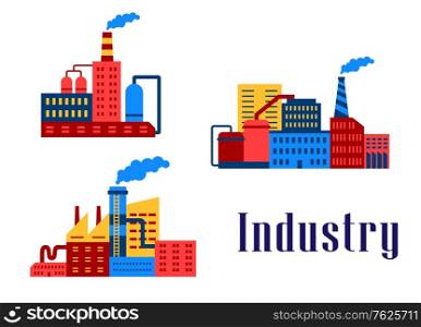 Flat factory industrial buildings set, suitable for industrial and ecology design