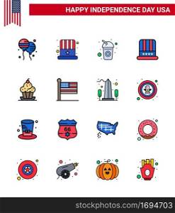 Flat Filled Line Pack of 16 USA Independence Day Symbols of dessert; usa; bottle; american; hat Editable USA Day Vector Design Elements