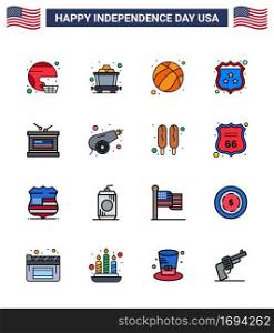 Flat Filled Line Pack of 16 USA Independence Day Symbols of drum  shield  rail  security  usa Editable USA Day Vector Design Elements