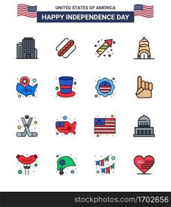 Flat Filled Line Pack of 16 USA Independence Day Symbols of wisconsin  states  festivity  map  building Editable USA Day Vector Design Elements