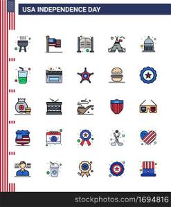 Flat Filled Line Pack of 25 USA Independence Day Symbols of indianapolis; american; doors; camp; tent free Editable USA Day Vector Design Elements
