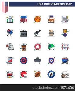 Flat Filled Line Pack of 25 USA Independence Day Symbols of receipt; usa; ball; party; cake Editable USA Day Vector Design Elements