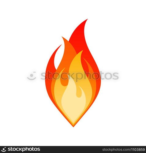 Flat fire flame isolated vector illustration. Dangerous bonfire with burning flames in yellow, red and orange colors isolated on white background for flammable emblem or gas explosion safety sign. Isolate fire flame dangerous bonfire emblem
