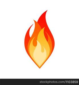 Flat fire flame isolated vector illustration. Dangerous bonfire with burning flames in yellow, red and orange colors isolated on white background for flammable emblem or gas explosion safety sign. Isolate fire flame dangerous bonfire emblem