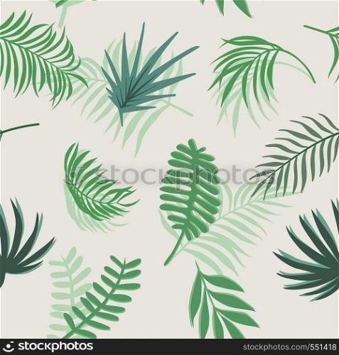Flat floral composition from blue tone tropical branch seamless vector pattern on the white background.