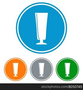 Flat flute glass for beer. Flat flute glass for beer icons set vector