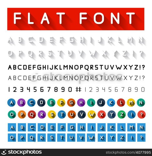 Flat font with long shadow. Vector illustration