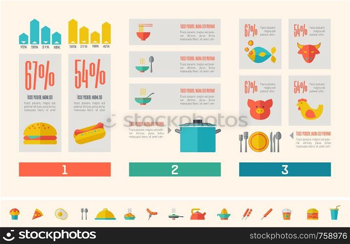Flat Food Infographic Elements plus Icon Set. Vector.