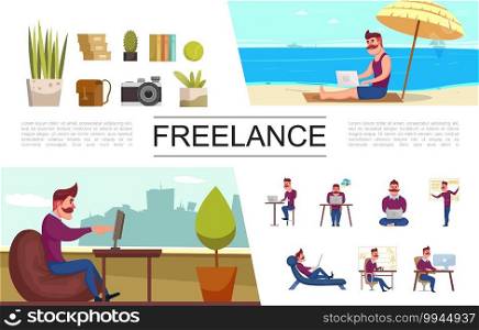 Flat Freelance Elements Set