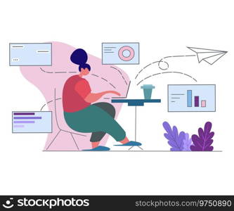 Flat girl with computer Royalty Free Vector Image