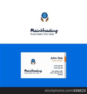Flat Globe in hands Logo and Visiting Card Template. Busienss Concept Logo Design