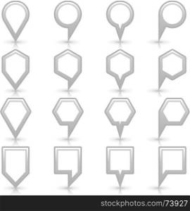Flat gray color map pin sign location icon. Flat gray color map pin sign location icon with gray shadow and reflection isolated on white background. Web design element save in vector illustration 8 eps