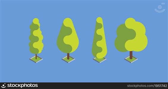 Flat green isometric tree set. Flat design vector illustration.. Flat green isometric tree set. Flat design vector illustration. EPS 10.