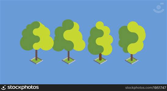 Flat green isometric tree set. Flat design vector illustration.. Flat green isometric tree set. Flat design vector illustration. EPS 10.