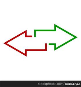 Flat green red arrows outline. Arrows right left. Vector illustration. EPS 10.. Flat green red arrows outline. Arrows right left. Vector illustration.
