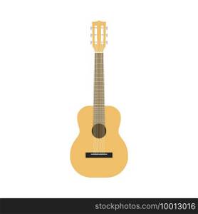 Flat guitar. Acoustic classic musical instrument front view, wooden beige silhouette classical shape, country and rock, pop and jazz music equipment, single isolated on white background illustration. Flat guitar. Acoustic classic musical instrument front view, wooden beige silhouette classical shape, country and rock music equipment, single isolated on white background illustration