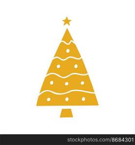 Flat hand drawn christmas tree gold silhouette illustration. Vector stylized pine isolated on white background