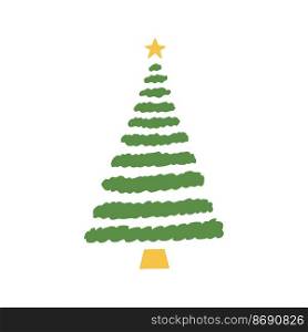Flat hand drawn christmas tree illustration. Stylized pine isolated on white background