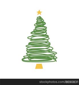 Flat hand drawn christmas tree illustration. Stylized pine isolated on white background