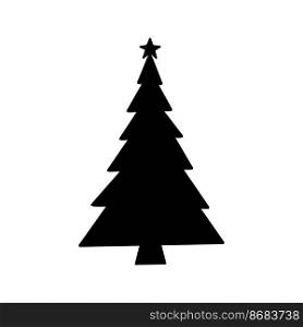 Flat hand drawn christmas tree silhouette illustration. Stylized vector pine isolated on white background