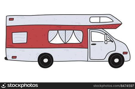 Flat hand drawn illustration. Truck isolated on white background 