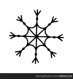 Flat hand drawn snowflake silhouette illustration. Christmas winter decoration isolated on white background