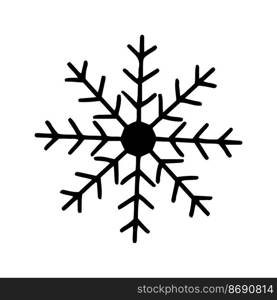 Flat hand drawn snowflake silhouette illustration. Christmas winter decoration isolated on white background