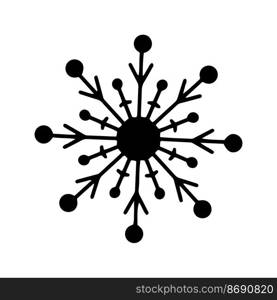 Flat hand drawn snowflake silhouette illustration. Christmas winter decoration isolated on white background