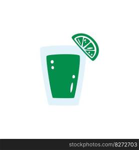 Flat hand drawn vector illustration of a mexican drink. Tequila with lime