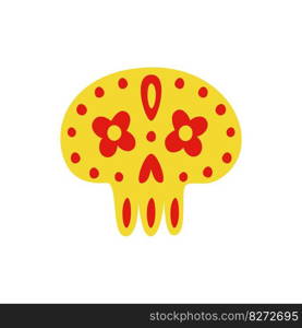Flat hand drawn vector illustration of mexican human skull with floran and abstract ornament. Illustration for the Day of the dead