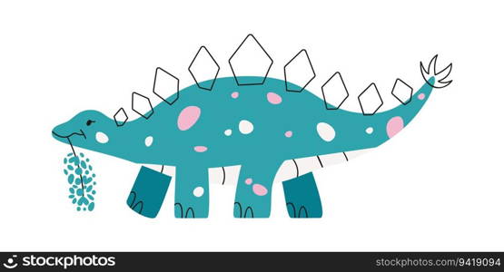 Flat hand drawn vector illustration of stegosaurus dinosaur
