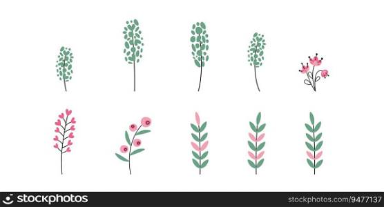 Flat hand drawn vector illustrations of flowers