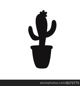 Flat hand drawn vector silhouette illustration of a mexican potted cactus with flower