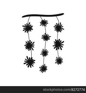 Flat hand drawn vector silhouette illustration of eco friendly home decorations such as tree brunch garland with pompoms