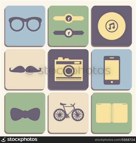 Flat hipster iconset for web or mobile app design vector illustration