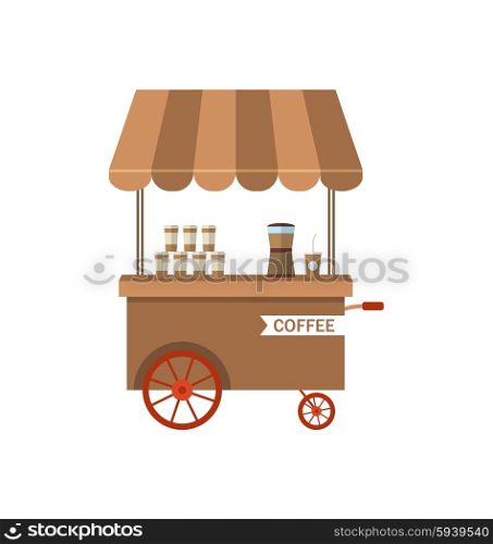 Flat Icon Cart of Coffee Isolated on White Background - . Illustration Flat Icon Cart of Coffee Isolated on White Background - Vector