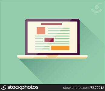 Flat icon laptop, electronic device, responsive web design, infographic elements, vector illustration
