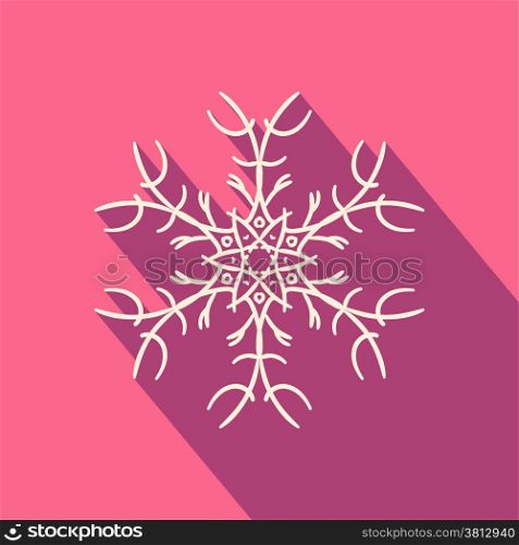 Flat icon of filigree christmas snowflake with long shadow