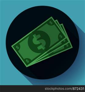 Flat icon of money vector icon with long shadow. Flat icon of money vector