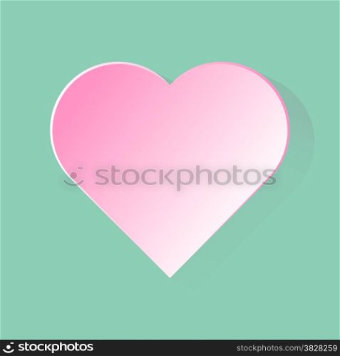 Flat icon of pink heart with long shadow in green background