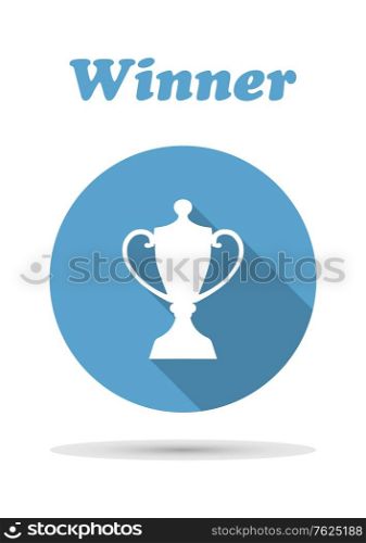 Flat icon of trophy cup on blue background for victory, winning, competition or any sports design