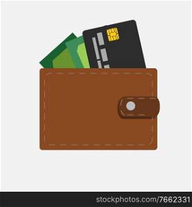Flat Icon of Wallet with Money and credit card. Vector Illustration EPS10. Flat Icon of Wallet with Money and credit card. Vector Illustration