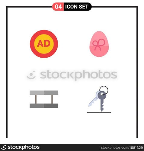 Flat Icon Pack of 4 Universal Symbols of ad, field, advertising, gift, tennis Editable Vector Design Elements