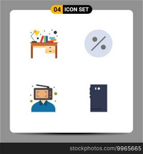 Flat Icon Pack of 4 Universal Symbols of books, digital, table, percent, marketing Editable Vector Design Elements